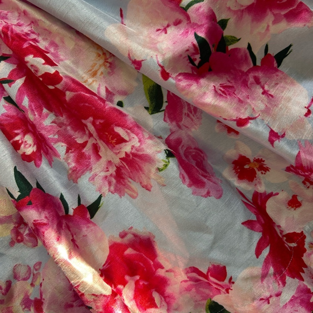 White Lace Top Floral High-Low Dress with Pink Rose Print  Special Occasions - Picture 7 of 8